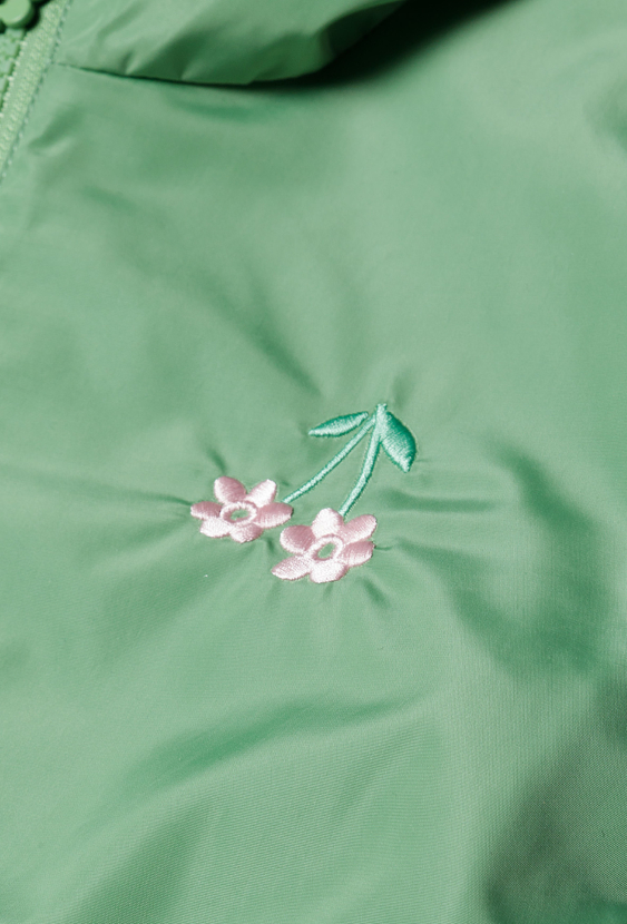 Parka dziewczęca z kapturem – kurtka przejściowa z kwiatkiem