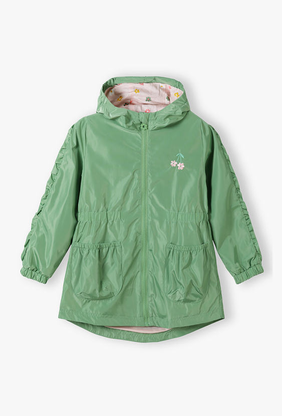 Parka dziewczęca z kapturem – kurtka przejściowa z kwiatkiem