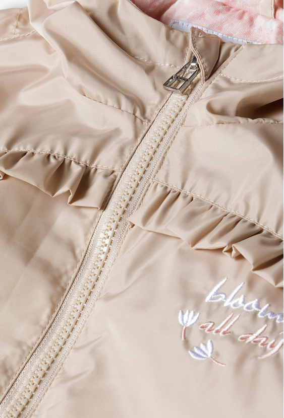 Parka dziewczęca z kapturem – z haftem „Bloom all day”