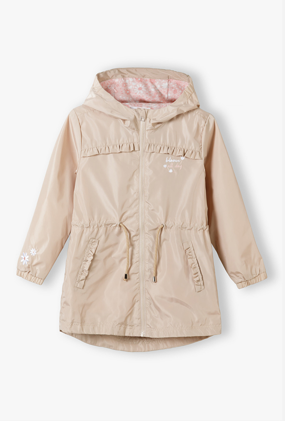 Parka dziewczęca z kapturem – z haftem „Bloom all day”