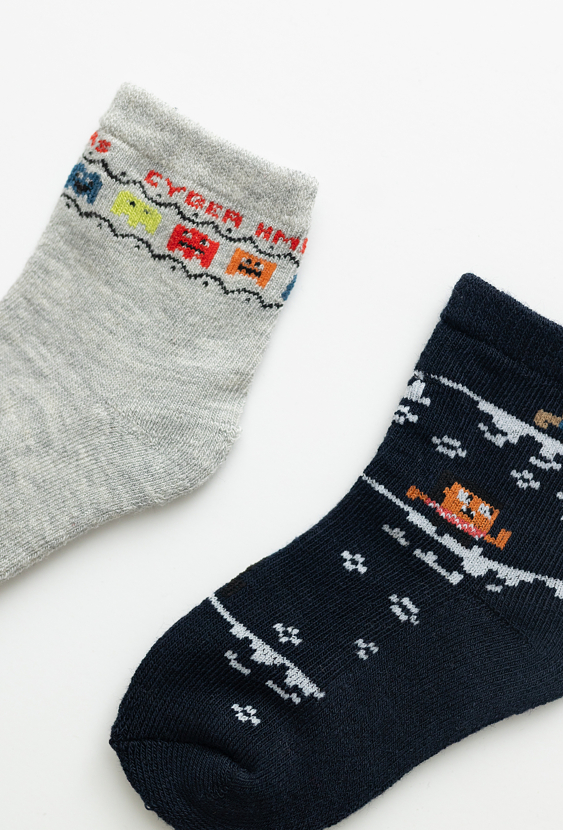 Skarpetki dziecięce granatowe 2-pak z motywem gry.