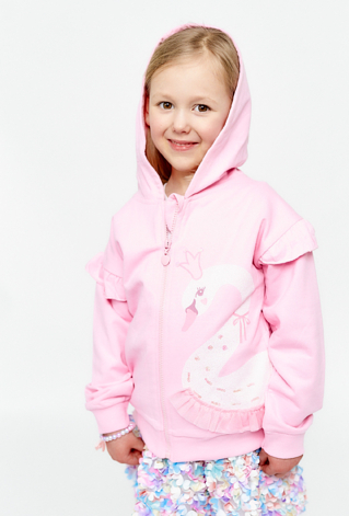 Bluza dziewczęca z kapturem i nadrukiem łabędzia