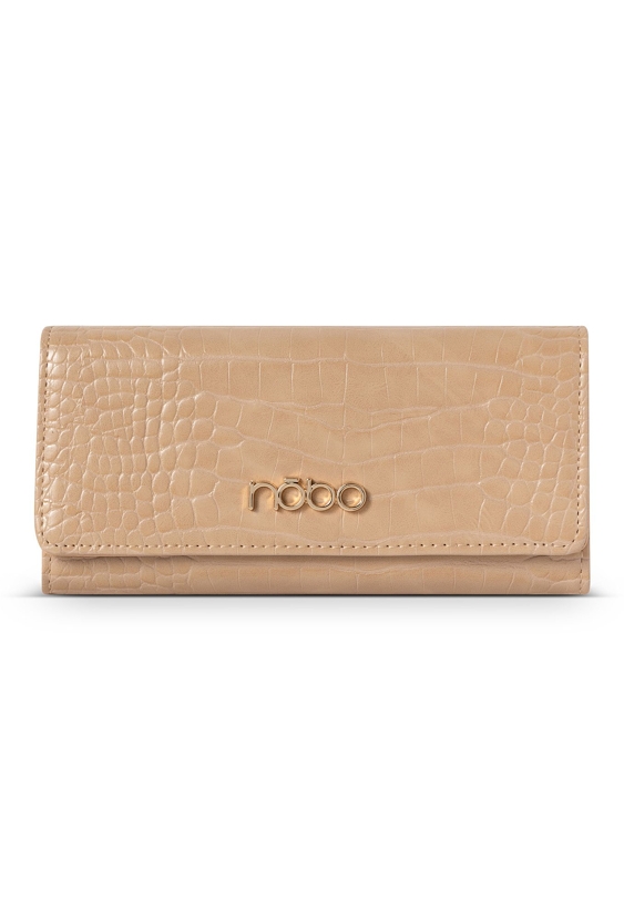 Duży beżowy portfel damski z motywem croco.