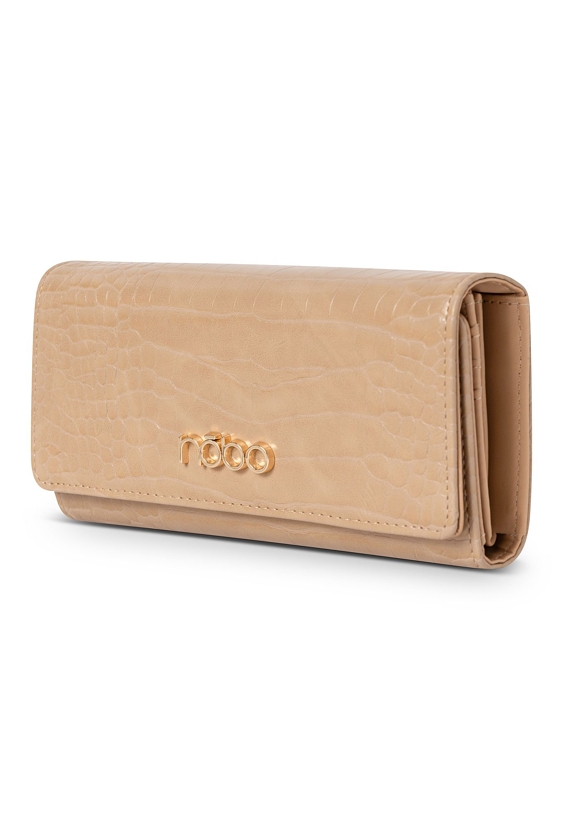 Duży beżowy portfel damski z motywem croco.