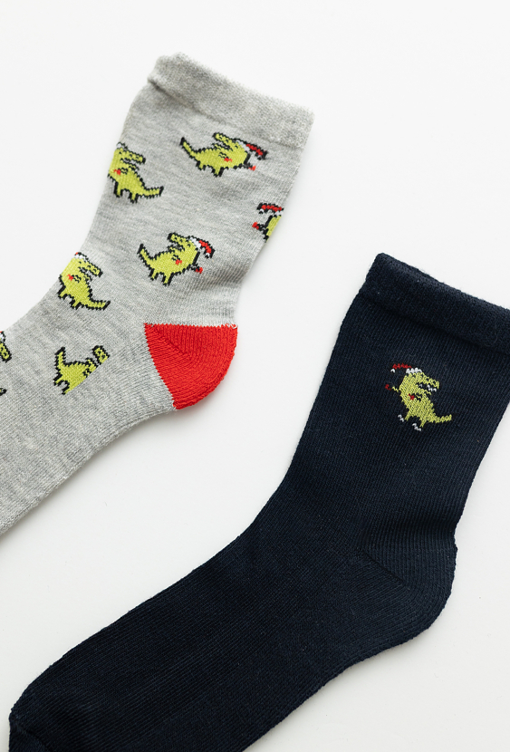 Skarpety dziecięce 2-pak – świąteczne dinozaury.