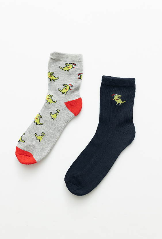 Skarpety dziecięce 2-pak – świąteczne dinozaury.