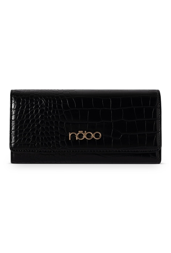Duży czarny portfel damski z motywem croco.