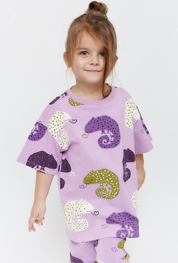 Filetowy t-shirt  dziewczęcy w kameleony