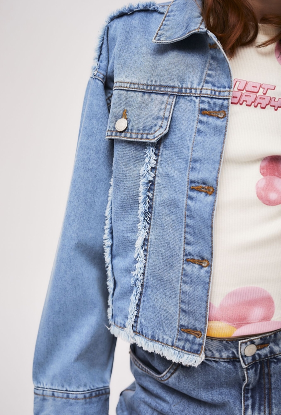 Krótka kurtka jeansowa dla dziewczynki - niebieska