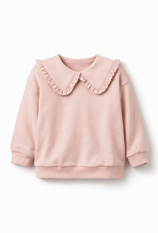 Bluza dziewczęca pudrowy róż z kołnierzem i falbanką