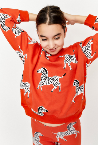 Bluza dresowa dla dziewczynki - czerwona w zebry