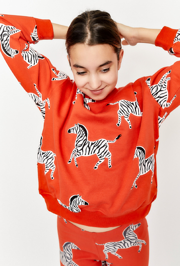 Bluza dresowa dla dziewczynki - czerwona w zebry