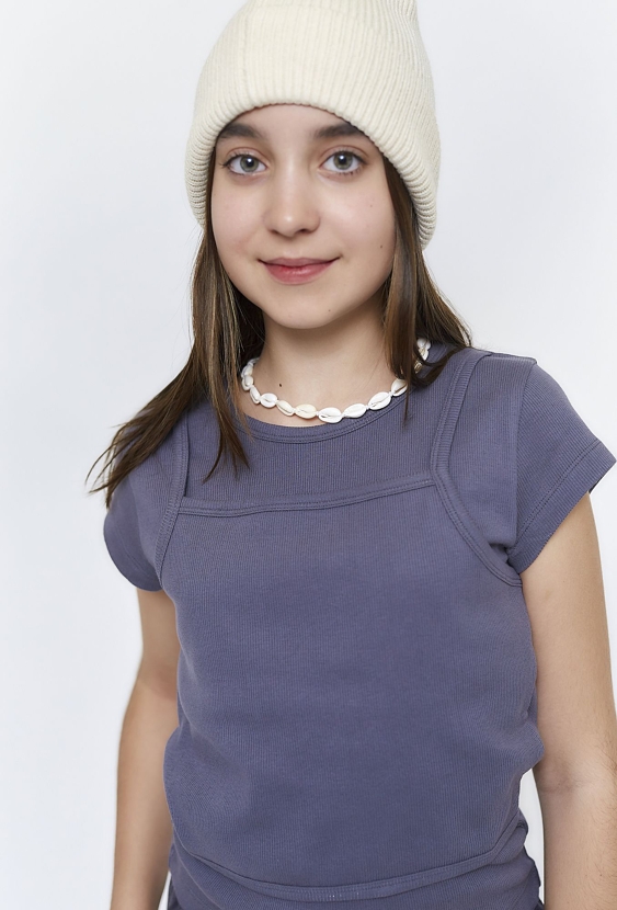 Dzianinowa koszulka z krótkim rękawem - grafitowa