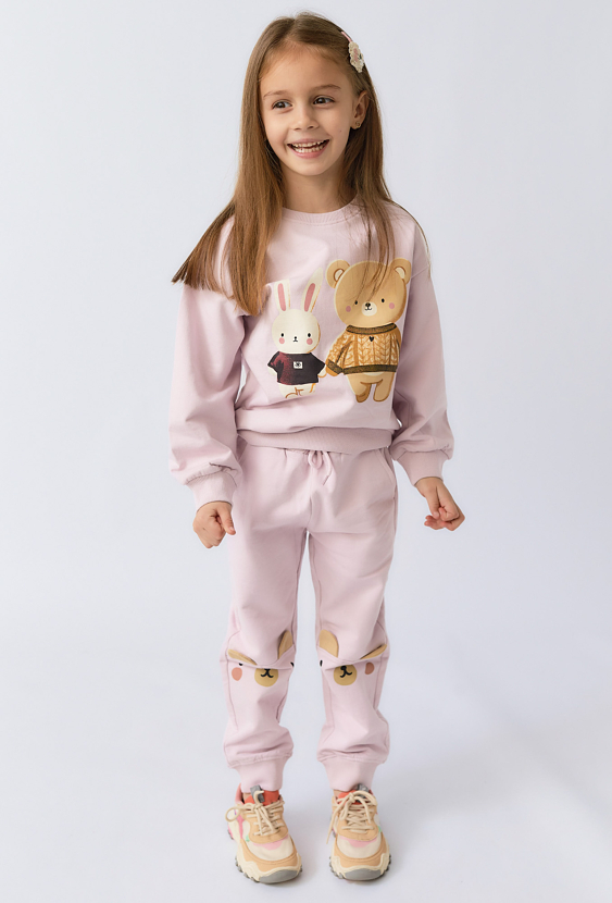 Dziewczęce spodnie dresowe z uszkami i nadrukiem misia