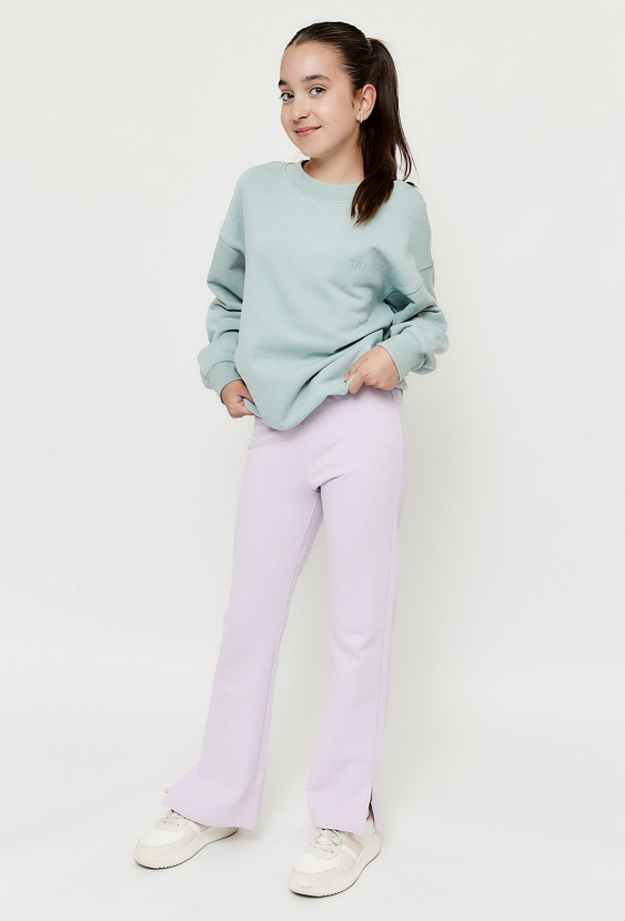 Spodnie dziewczęce z dzianiny dresowej - fioletowe Flary