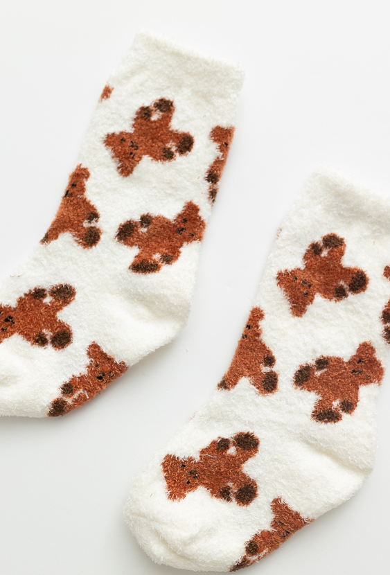 Skarpetki dziecięce ecru z motywem misia.