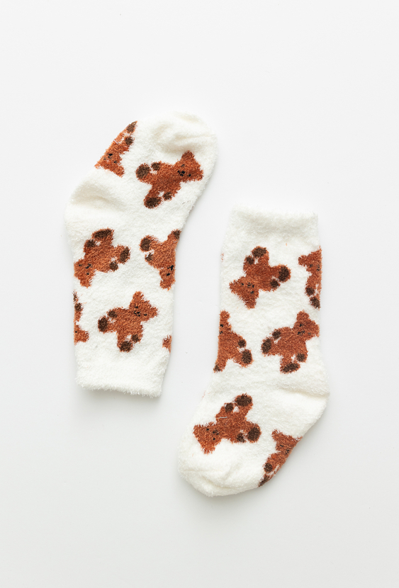 Skarpetki dziecięce ecru z motywem misia.