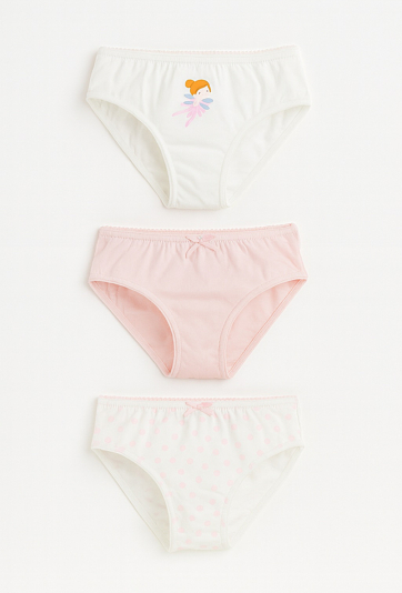 Majtki dziewczęce 3-pak – pastelowe, z nadrukiem i wzorami.