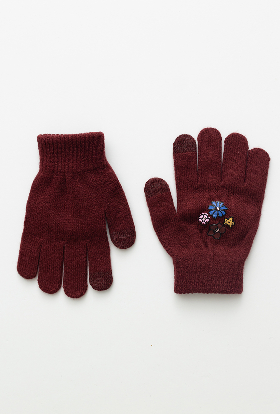 Dziewczęce rękawiczki swetrowe z kwiatowym nadrukiem.
