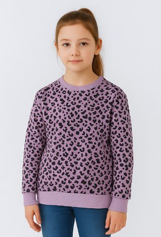 Bluza dziewczęca z nadrukiem panterki – fioletowa