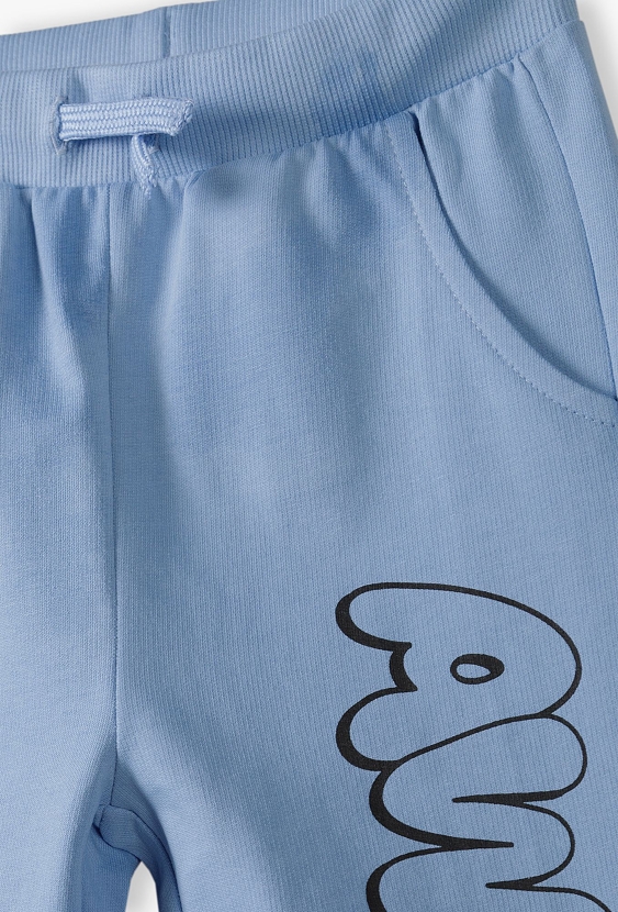 Dresowe spodnie slim dla chłopca - niebieskie z napisem Awesome