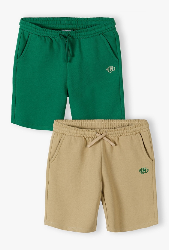 Dzianinowy 2pak szortów dla chłopca - zielone i beżowe