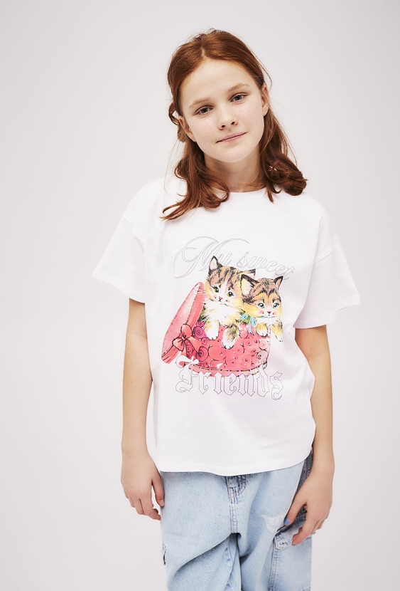 Dziewczęcy t-shirt z nadrukiem kotków