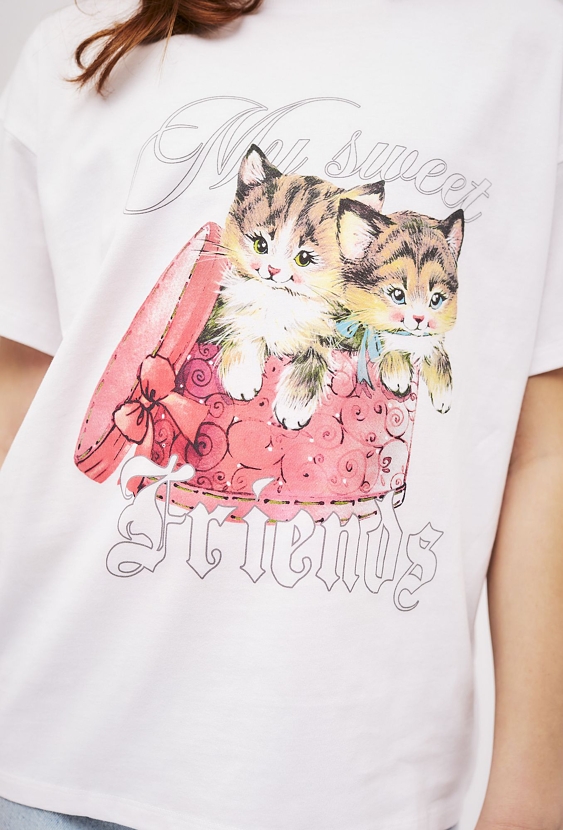 Dziewczęcy t-shirt z nadrukiem kotków