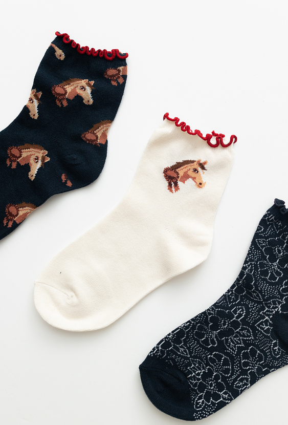 Skarpety dziewczęce 3-pak z motywem koników.