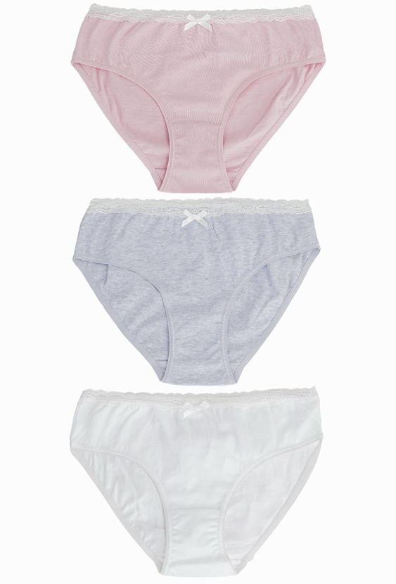 Majtki dziewczęce 3-pak – bawełna, koronkowe wykończenie.