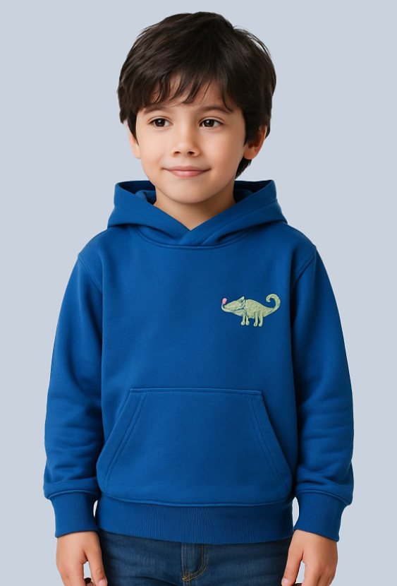 Bluza chłopięca z kapturem i nadrukiem kameleona – niebieska