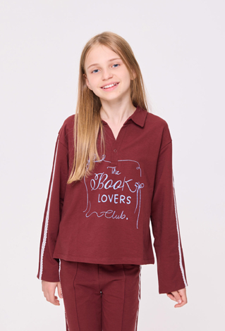 Bluza dziewczęca z kołnierzykiem i nadrukiem Book Lovers Club