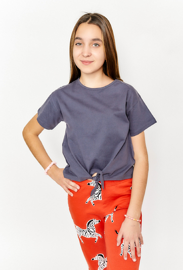 T-shirt dziewczęcy szary z wiązaniem