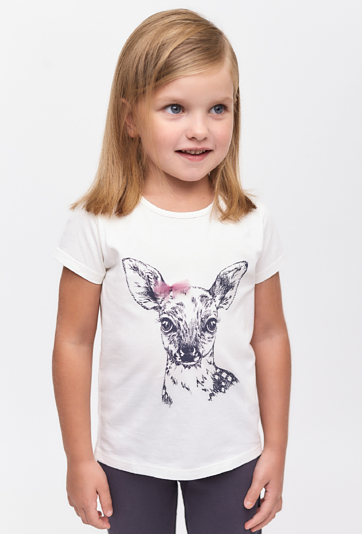 Biały bawełniany t-shirt dziewczęcy z sarenką - 5.10.15.