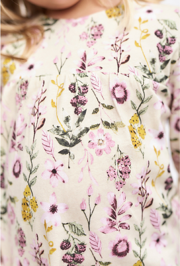 Luźna dzianinowa bluzka z długim rękawem ecru w kwiaty