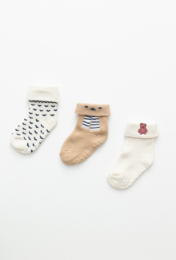 Skarpetki niemowlęce 3-pak z ABS i wywinięciem – ecru.