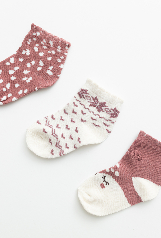 Skarpetki niemowlęce 3-pak brązowe – motyw jelonka.