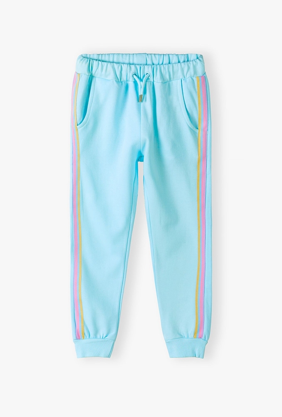 Niebieskie spodnie dresowe dla dziewczynki z lampasami