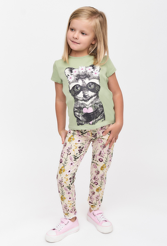 Legginsy dziewczęce dzianinowe w kwiatki - 5.10.15.