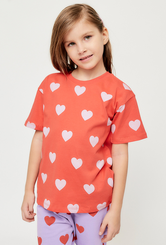 T-shirt dziewczęcy czerwony w serduszka