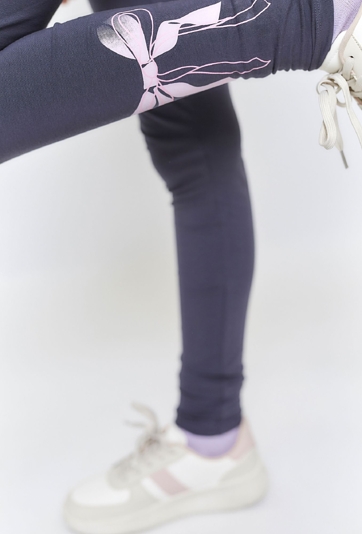 Leginsy dla dziewczynki - szare z kokardą