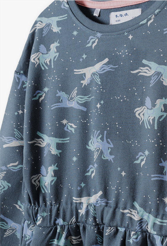 Sukienka dziewczęca z długim rękawem – w jednorożce