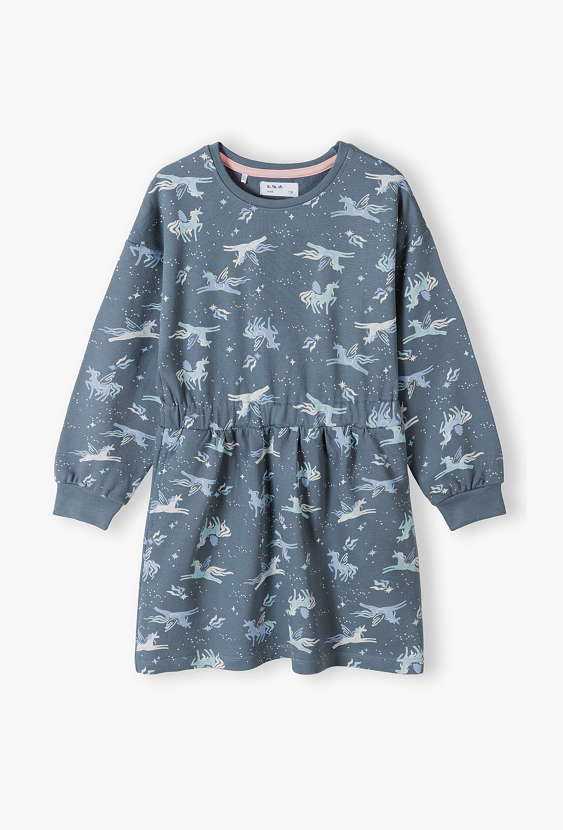 Sukienka dziewczęca z długim rękawem – w jednorożce