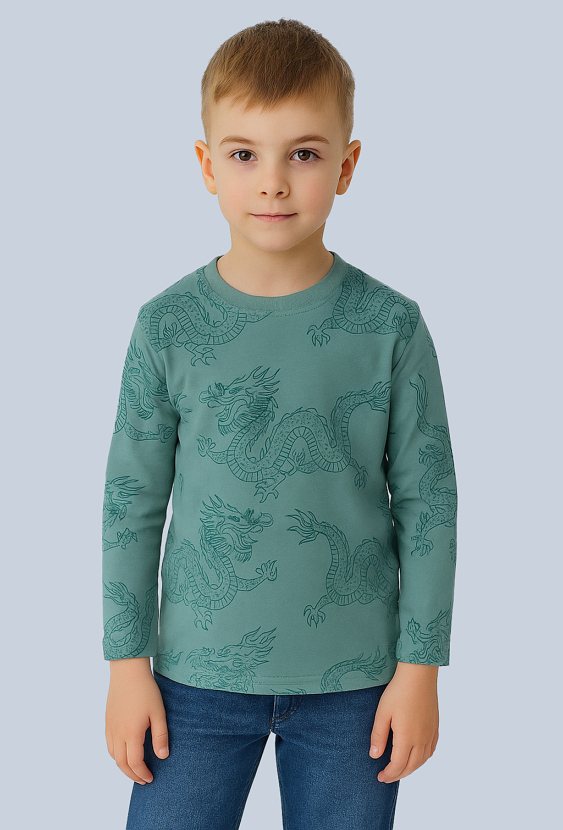 Bluzka chłopięca z długim rękawem i nadrukiem smoków – zielona