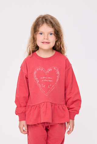 Bluza dziewczęca z falbaną i nadrukiem serca