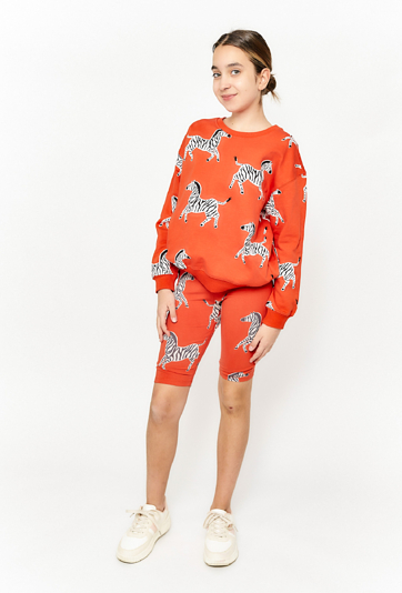 Legginsy dziewczęce kolarki - czerwone w zebry