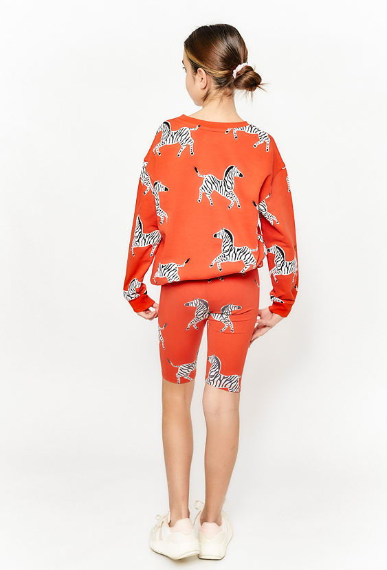 Legginsy dziewczęce kolarki - czerwone w zebry