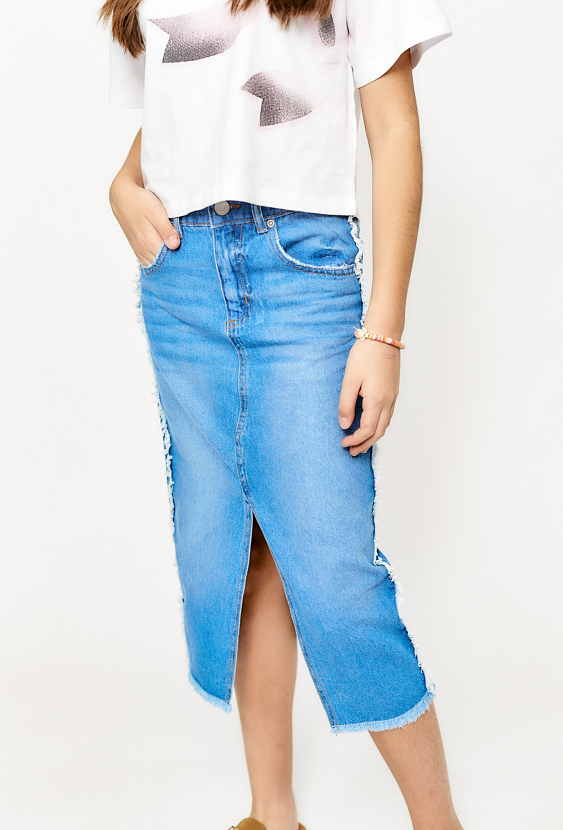 Spódnica jeansowa midi z rozcięciem