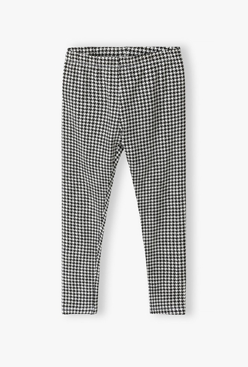Dzianinowe leginsy dla dziewczynki - biało-czarna pepitka