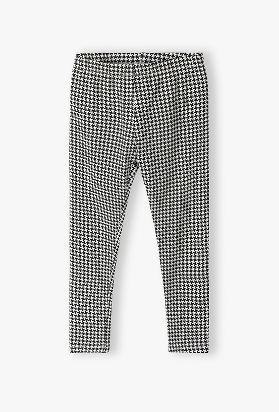 Dzianinowe leginsy dla dziewczynki - biało-czarna pepitka